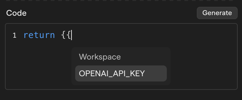 A resolved secret reference shown as {{OPENAI_API_KEY}}