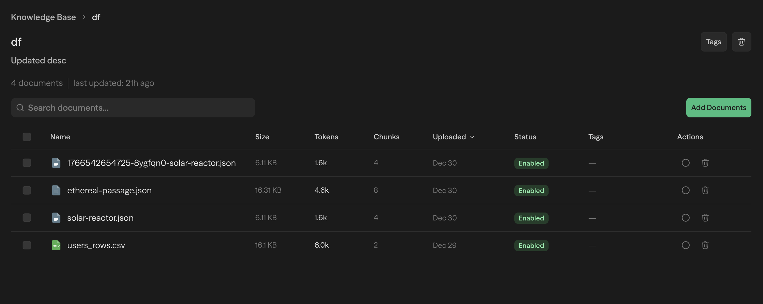 Document chunks view showing processed content